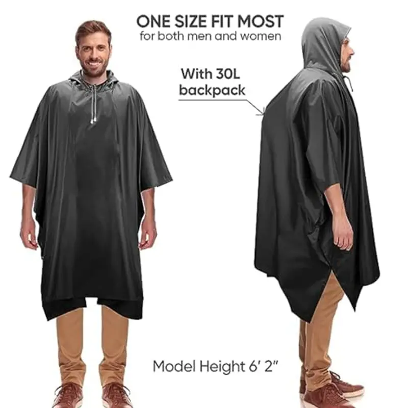 UTEFIF Poncho Impermeabile Multi-Funzionale 3-in-1 con Cappuccio Riutilizzabile Antipioggia Coperta da Picnic Tenda per Uomo e Donna miniatura 3
