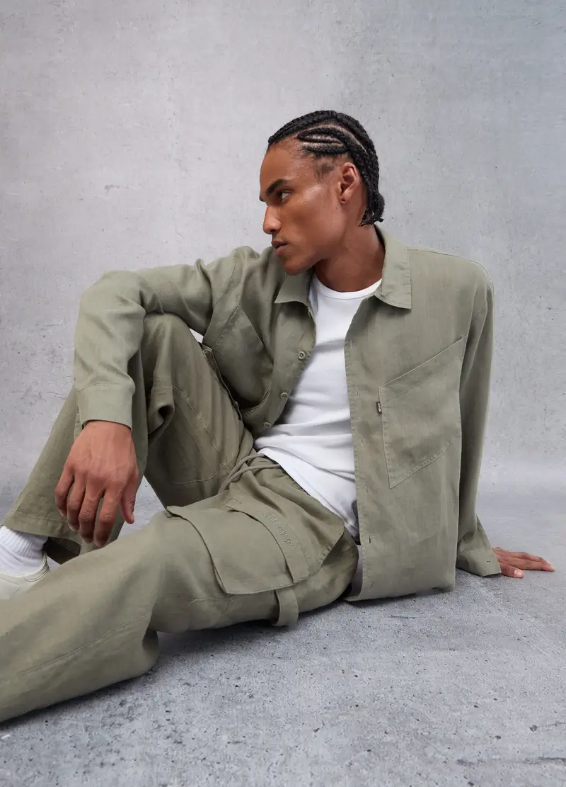 UTOPJA, 100% Linen Cargo Shirt Military Green, Uomo, Verde, Taglia: S miniatura 2