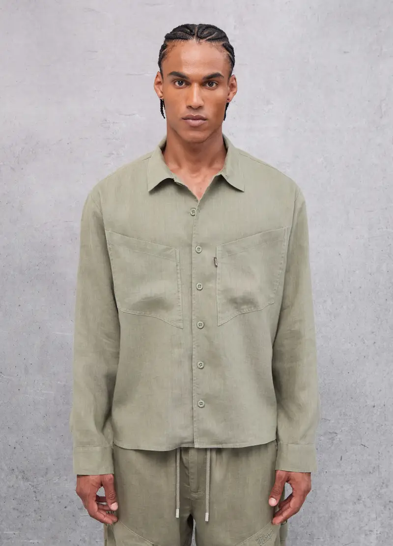 UTOPJA, 100% Linen Cargo Shirt Military Green, Uomo, Verde, Taglia: S miniatura 3
