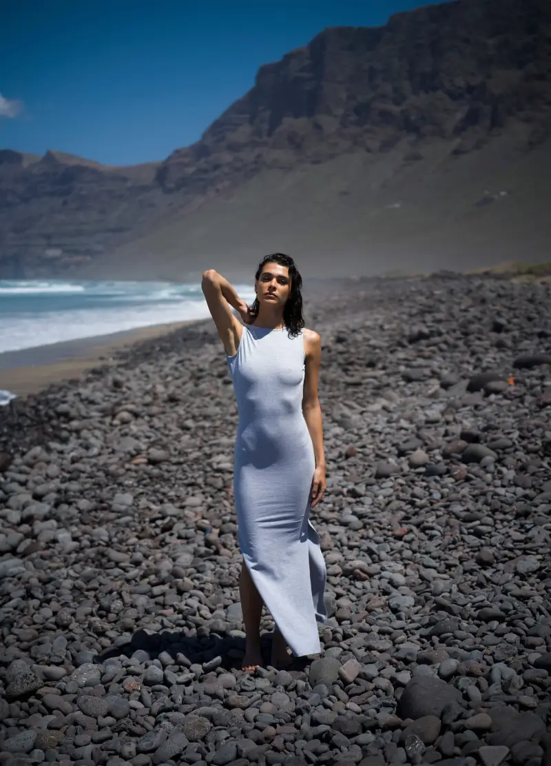 Backless Long Dress Grey Melange, Donna, Grigio