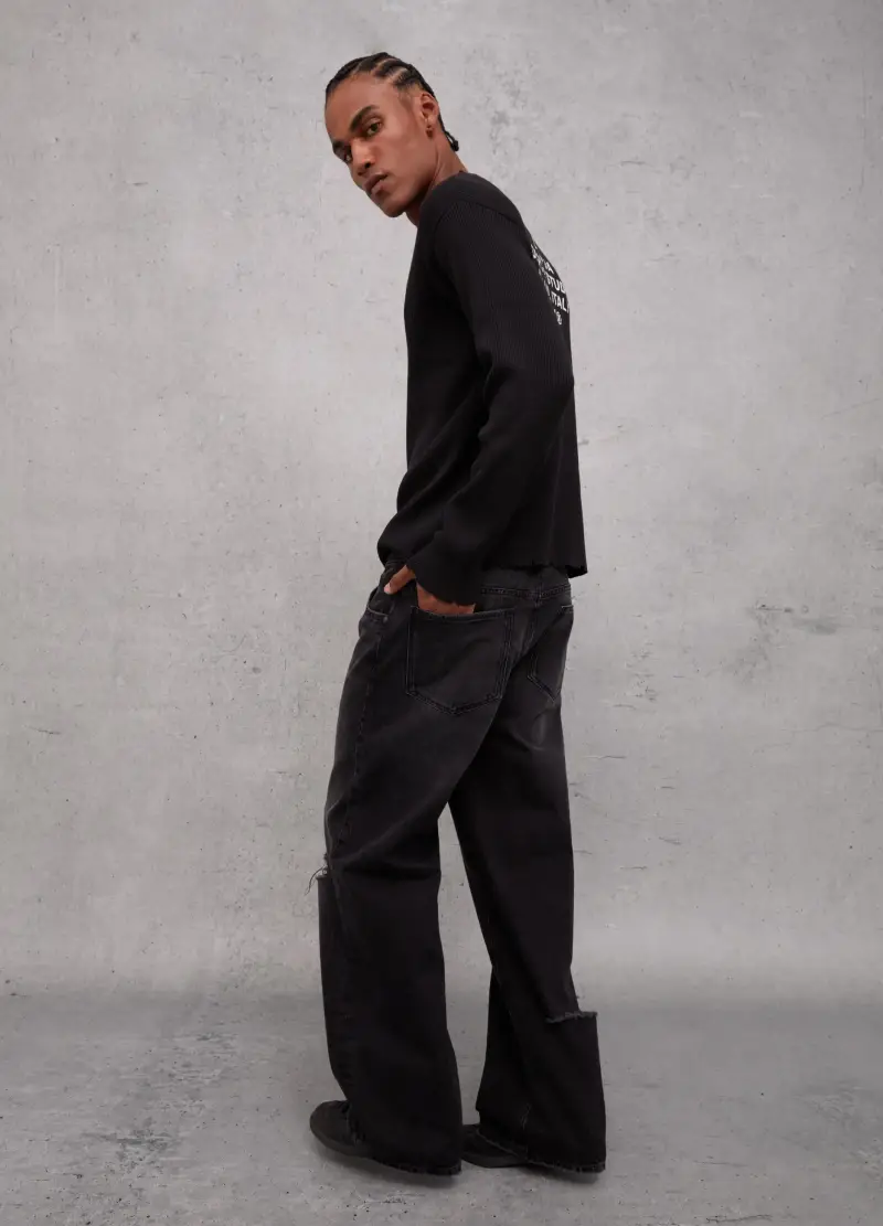 Baggy Denim Washed Black, Uomo, Nero