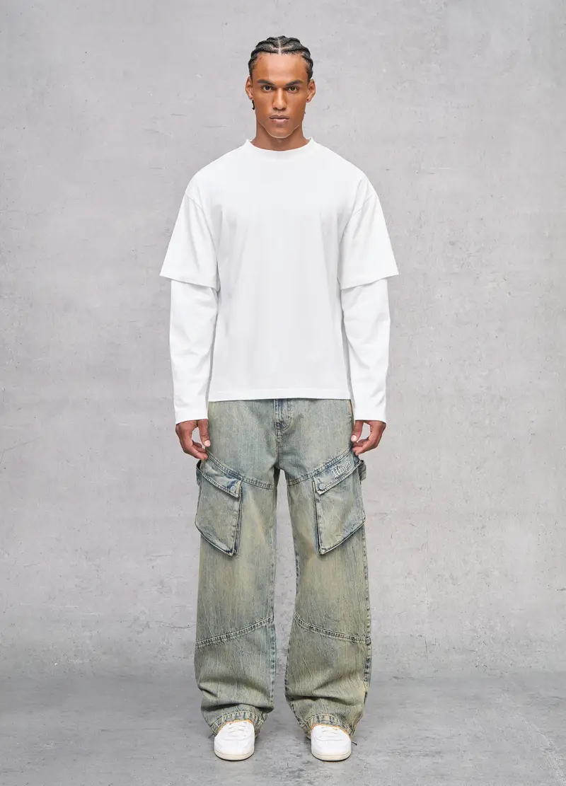 Cargo Denim Washed Light Blue & Tea, Uomo, Denim