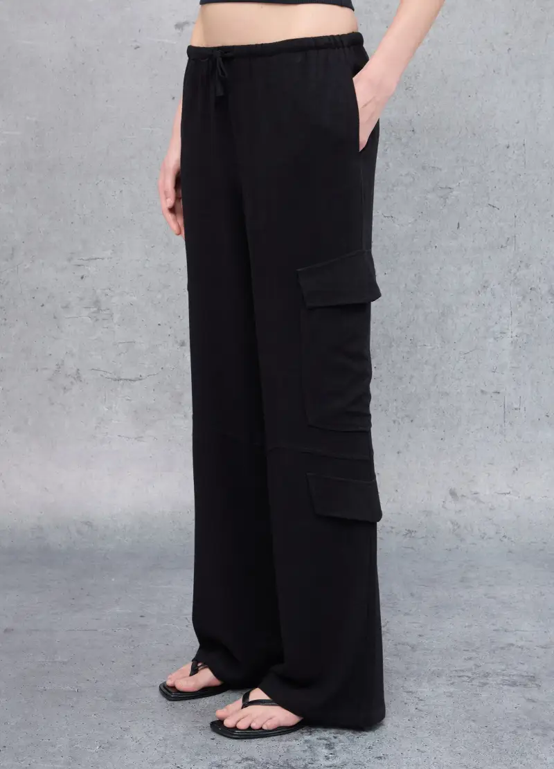 Cargo Linen Wide Leg Pants Black, Donna, Nero miniatura 2