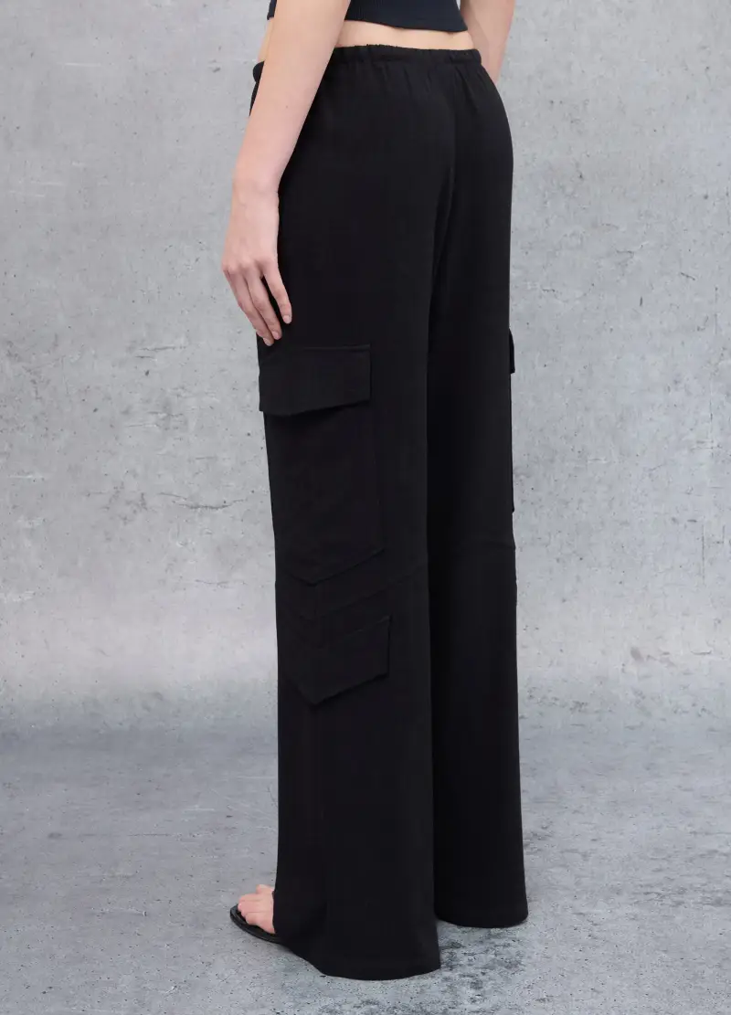 Cargo Linen Wide Leg Pants Black, Donna, Nero miniatura 3