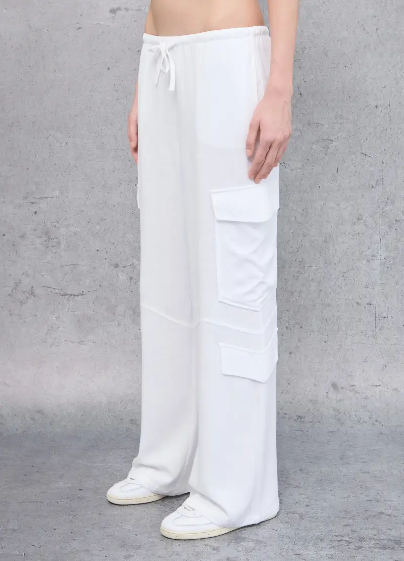 Cargo Linen Wide Leg Pants White, Donna, Bianco miniatura 3