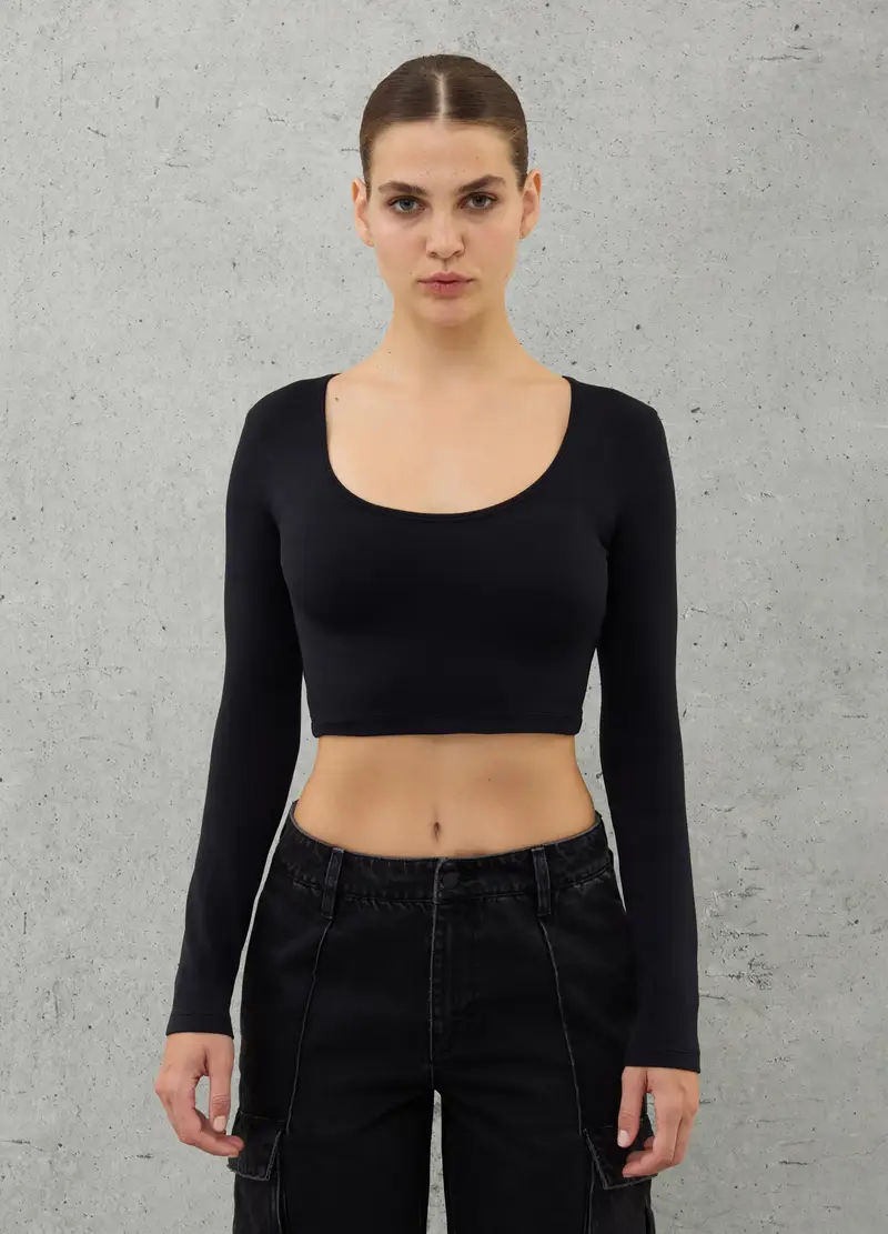 Utopja Maglia Cut Out Crop Nero Donna miniatura 3