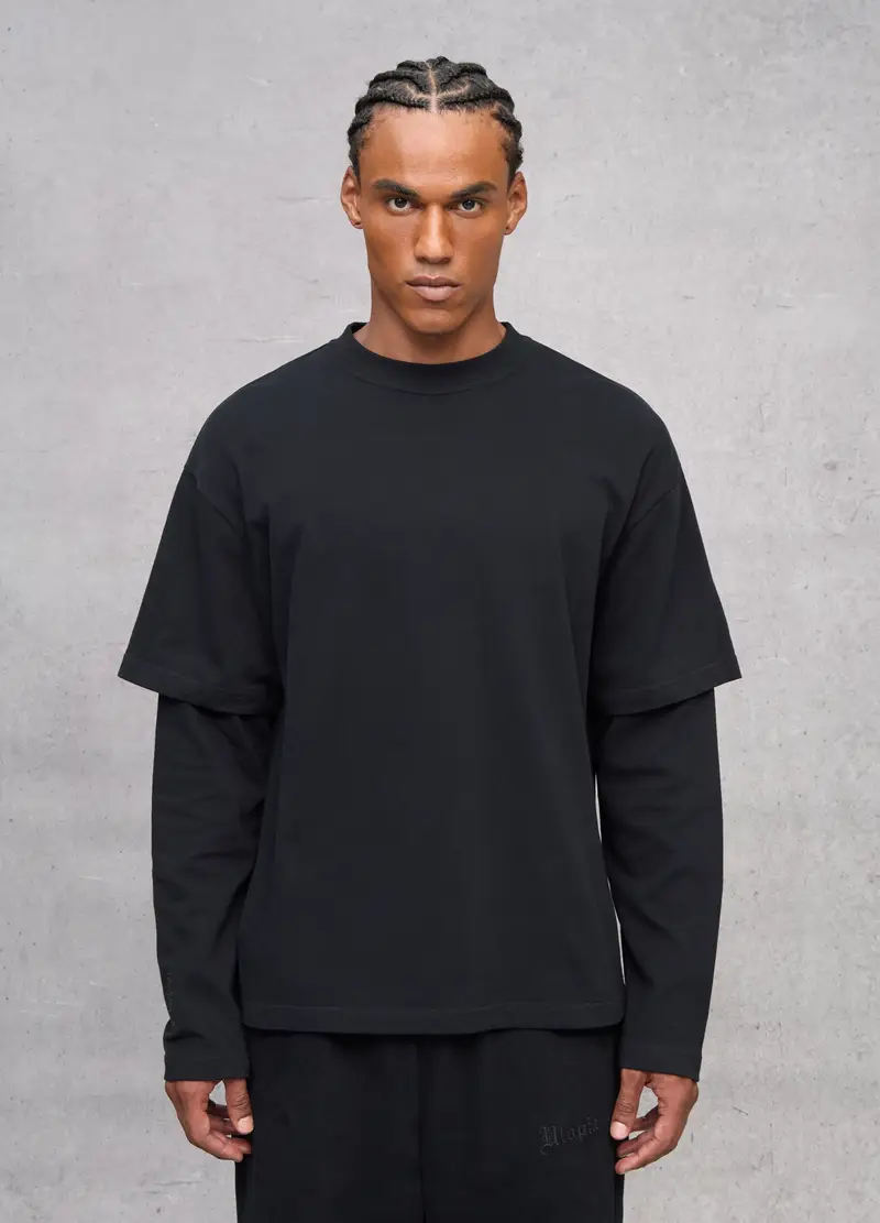 Double Longsleeve Black, Uomo, Nero miniatura 2