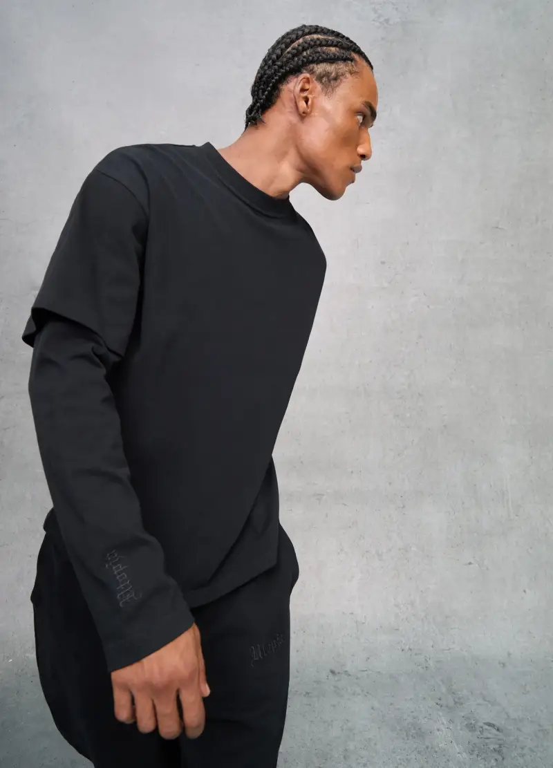 Double Longsleeve Black, Uomo, Nero