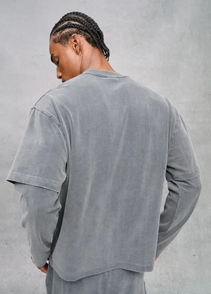 Double Longsleeve Vintage Grey, Uomo, Grigio miniatura 2