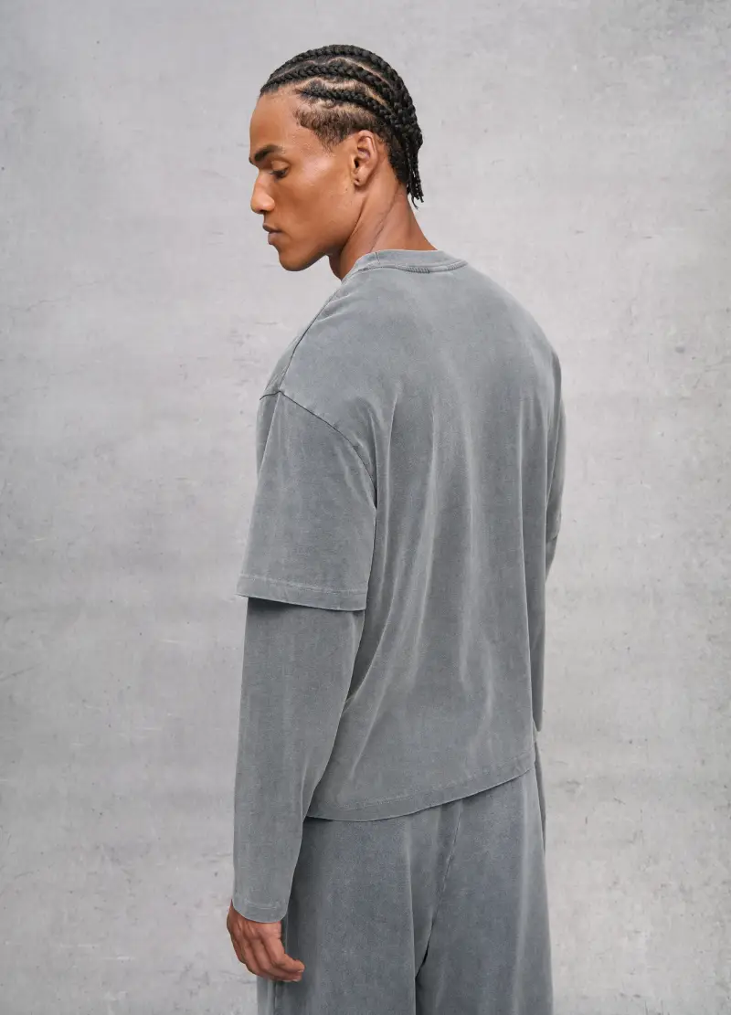 Double Longsleeve Vintage Grey, Uomo, Grigio miniatura 3