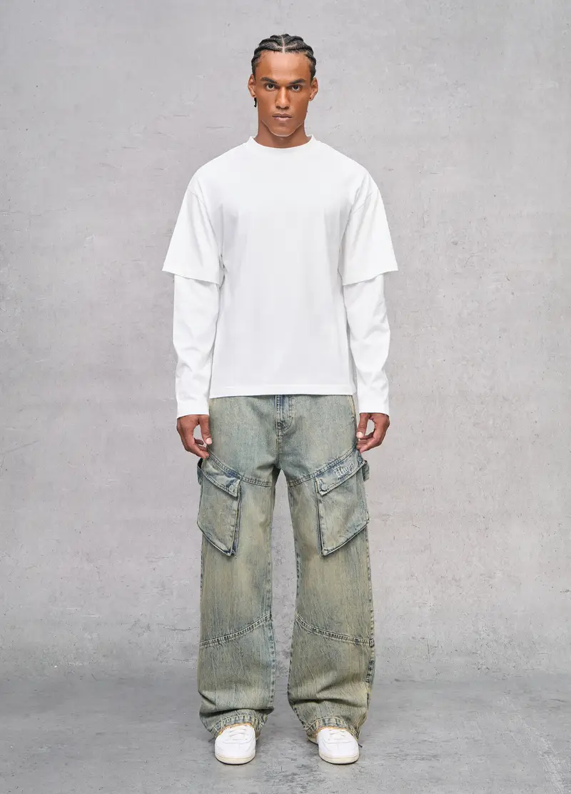 Double Longsleeve White, Uomo, Bianco miniatura 2