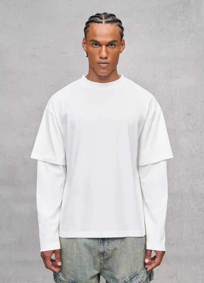 Double Longsleeve White, Uomo, Bianco miniatura 3