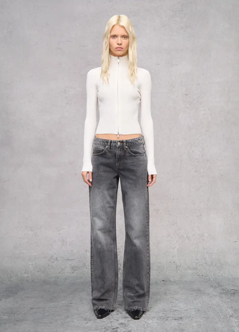 Full-zip Ribbed Knit White, Donna, Bianco miniatura 3