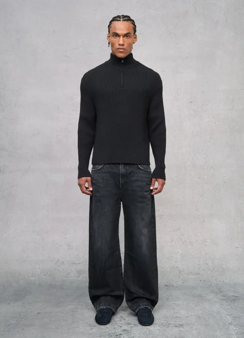 Half-zip Ribbed Knit Black, Uomo, Nero miniatura 3
