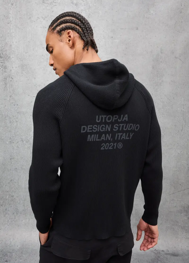 Knit Ribbed Hoodie Black, Uomo, Nero miniatura 2