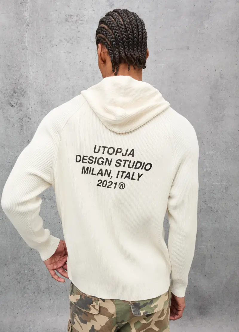 Knit Ribbed Hoodie White, Uomo, Bianco miniatura 2