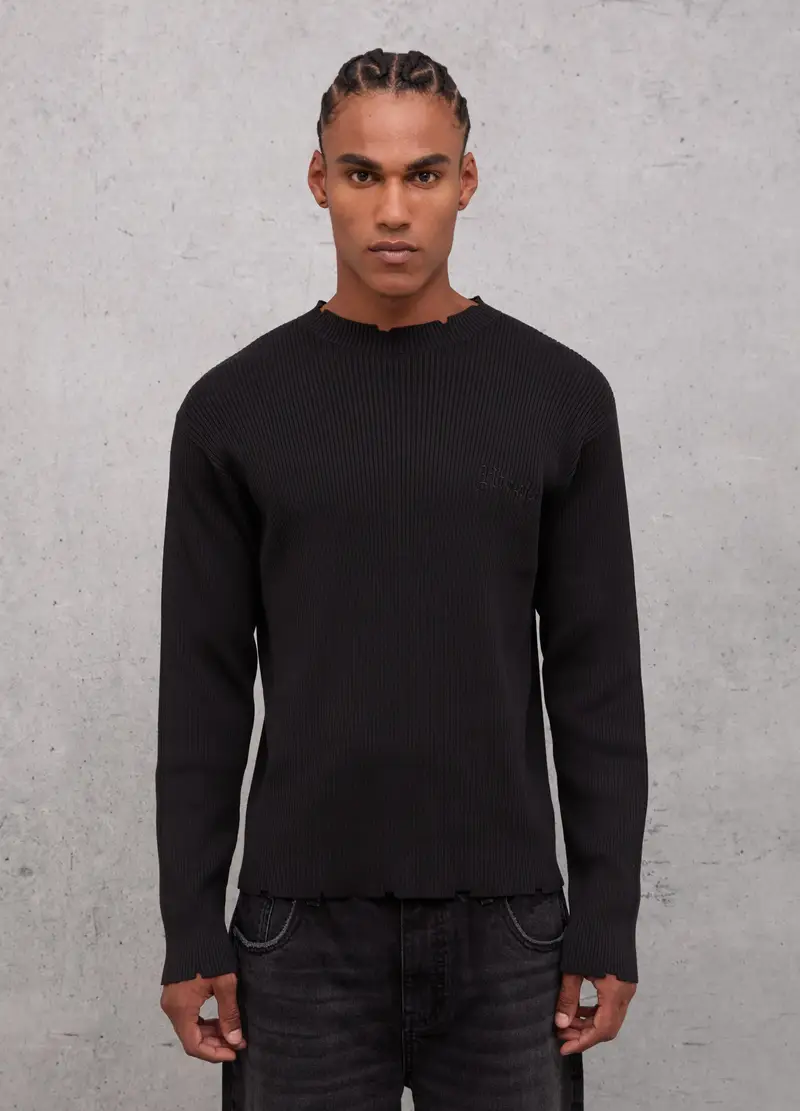 , Light Knit Crewneck Black, Uomo, Nero miniatura 2