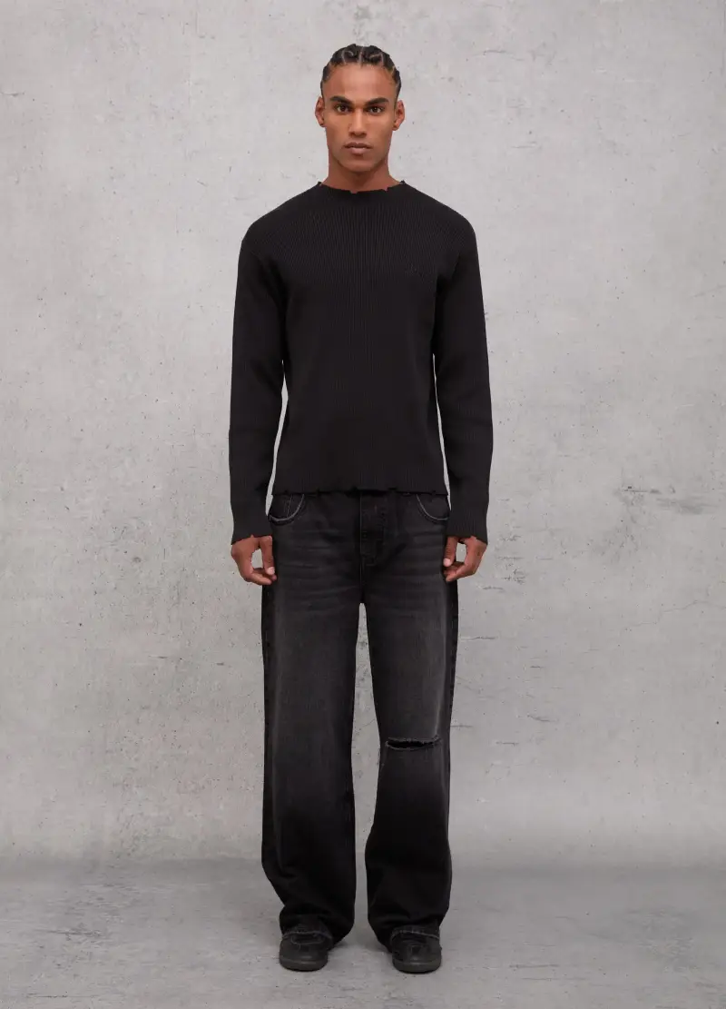 , Light Knit Crewneck Black, Uomo, Nero miniatura 3