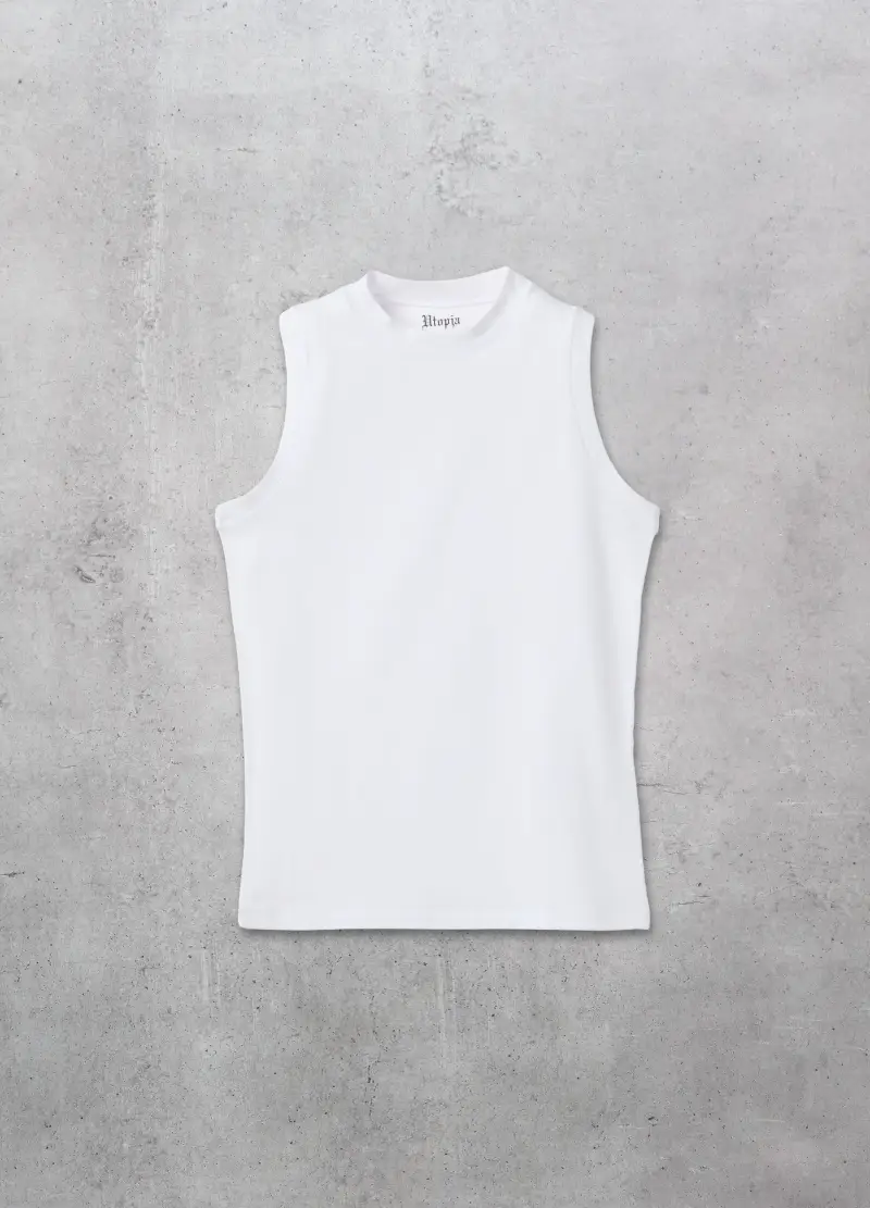 Mock Neck Tank Top White, Donna, Bianco
