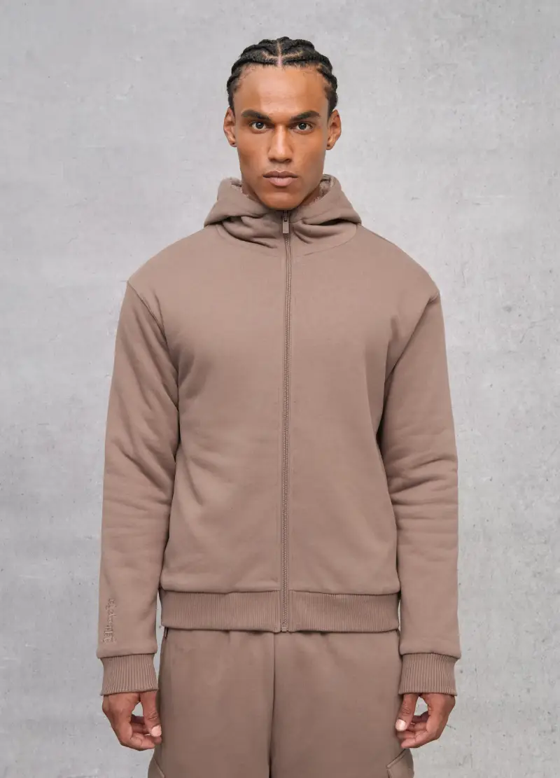 , Reversible Teddy Full-zip Hoodie Mocha, Uomo, Marrone miniatura 2