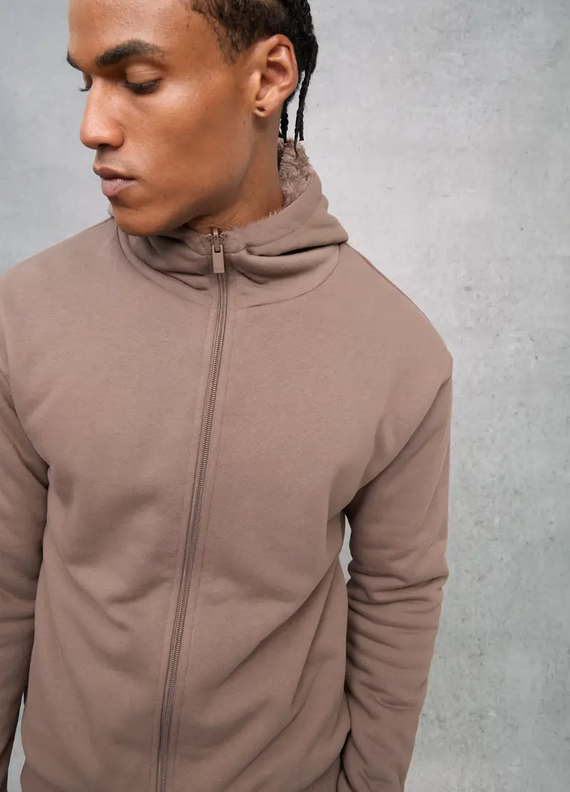 Reversible Teddy Full-zip Hoodie Mocha, Uomo, Marrone