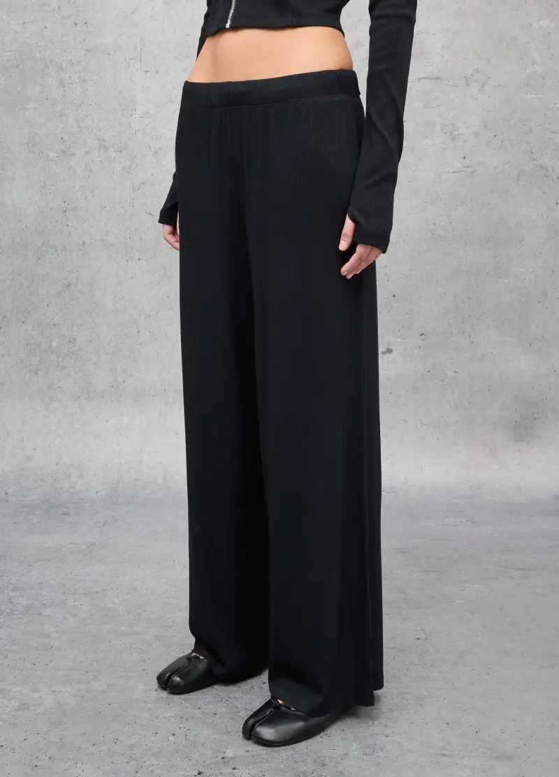 Ribbed Fluid Trousers Black, Donna, Nero miniatura 2
