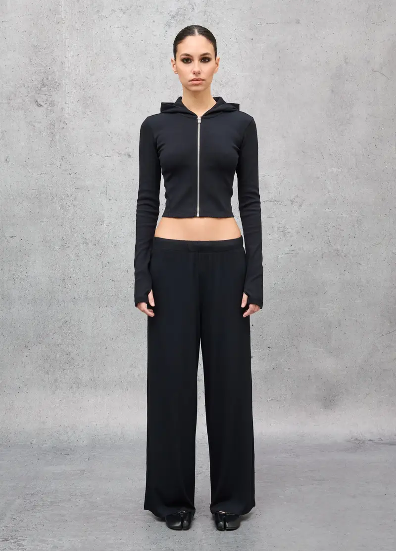 Ribbed Fluid Trousers Black, Donna, Nero