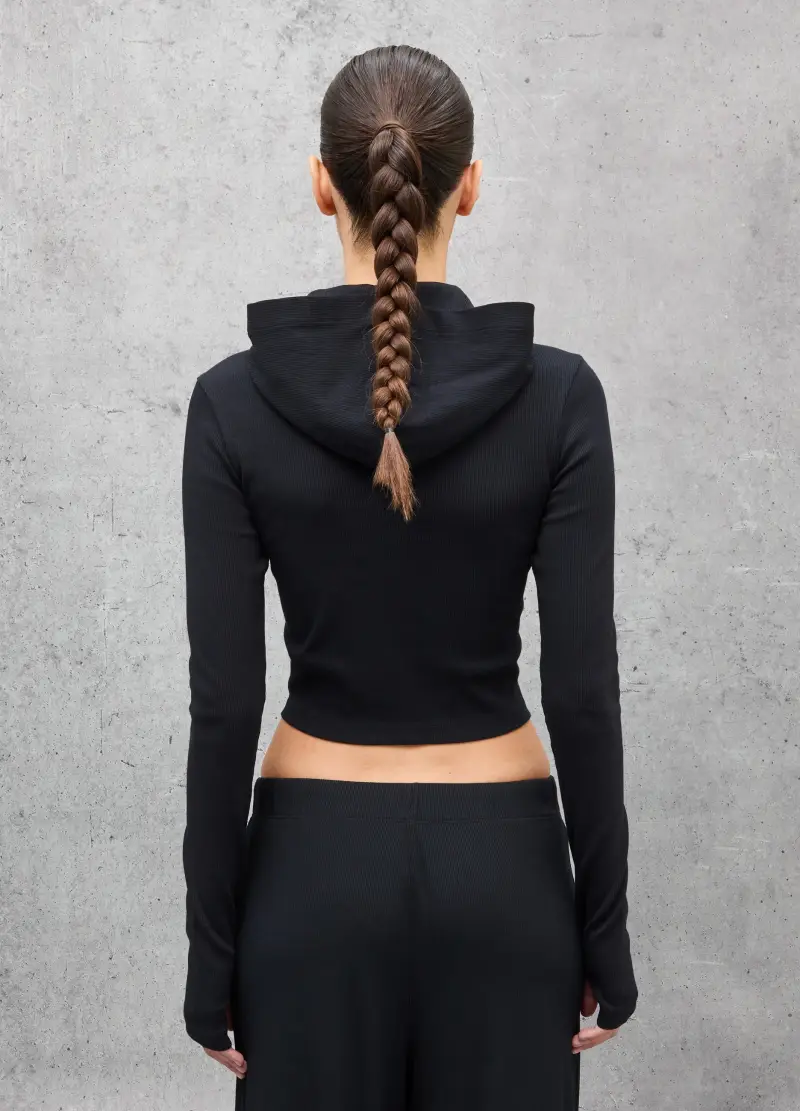 Ribbed Hoodie Black, Donna, Nero miniatura 2