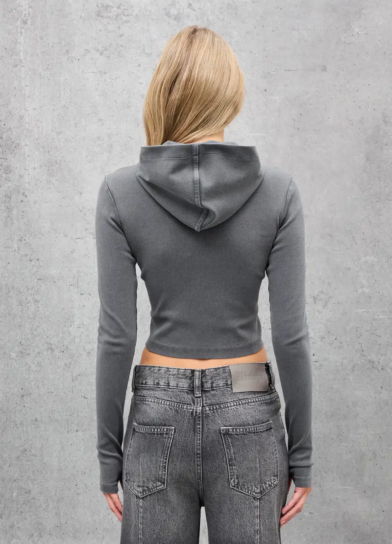 Ribbed Hoodie Vintage Grey, Donna, Grigio miniatura 2