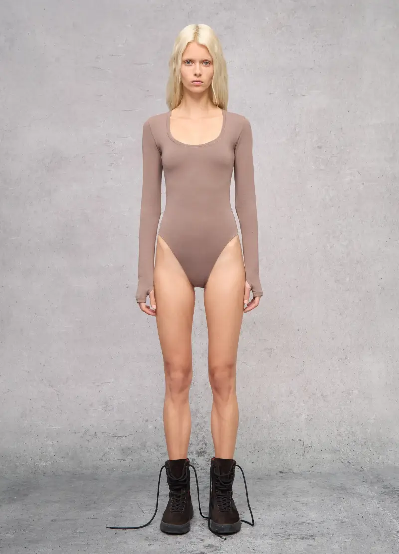 Scoop-neck Bodysuit Mocha, Donna, Marrone miniatura 3