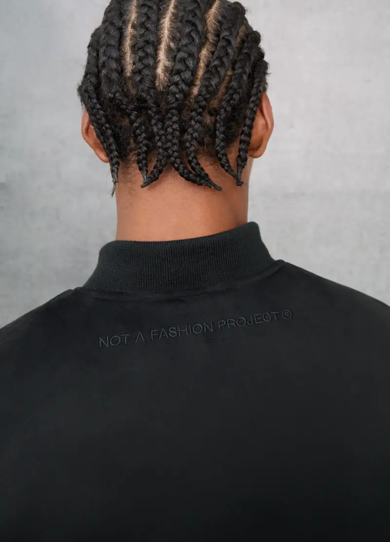 Suede Bomber Jacket Black, Uomo, Nero miniatura 2