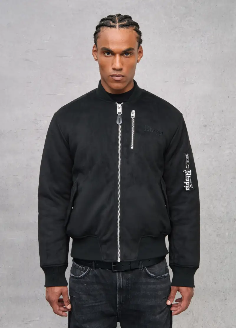 Suede Bomber Jacket Black, Uomo, Nero