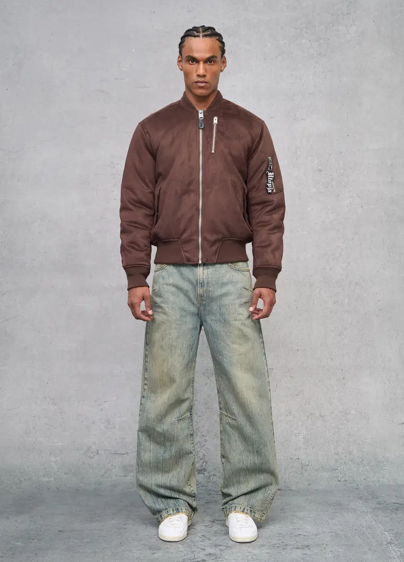 Suede Bomber Jacket Brown, Uomo, Marrone miniatura 3