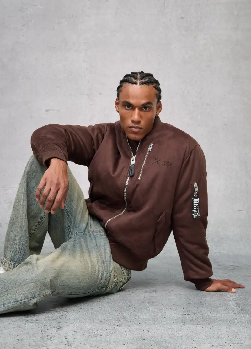 Suede Bomber Jacket Brown, Uomo, Marrone