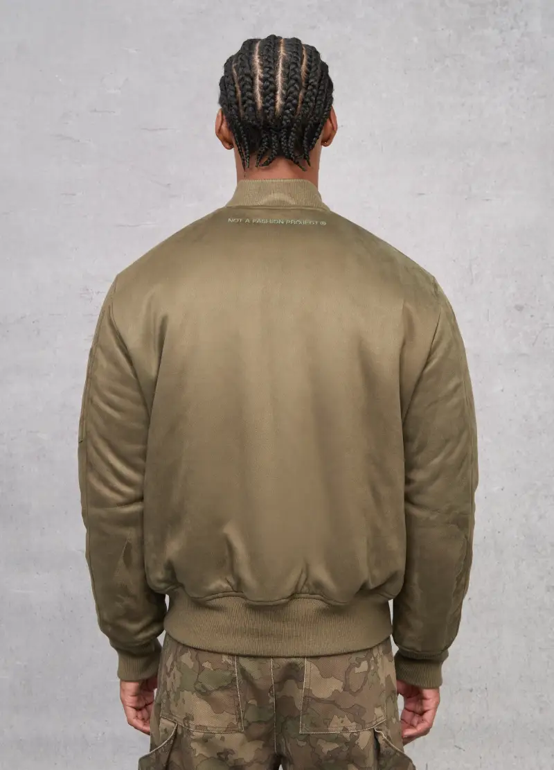 Suede Bomber Jacket Military Green, Uomo, Verde miniatura 2