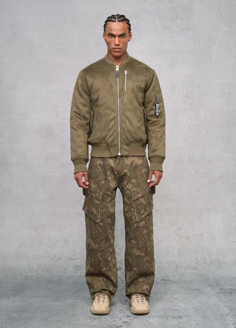 Suede Bomber Jacket Military Green, Uomo, Verde miniatura 3