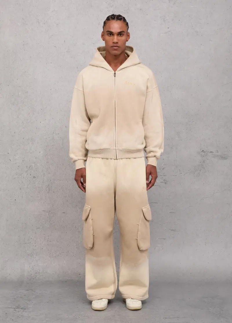 Sunfaded Zip Hoodie Vintage Sand, Uomo, Beige miniatura 2