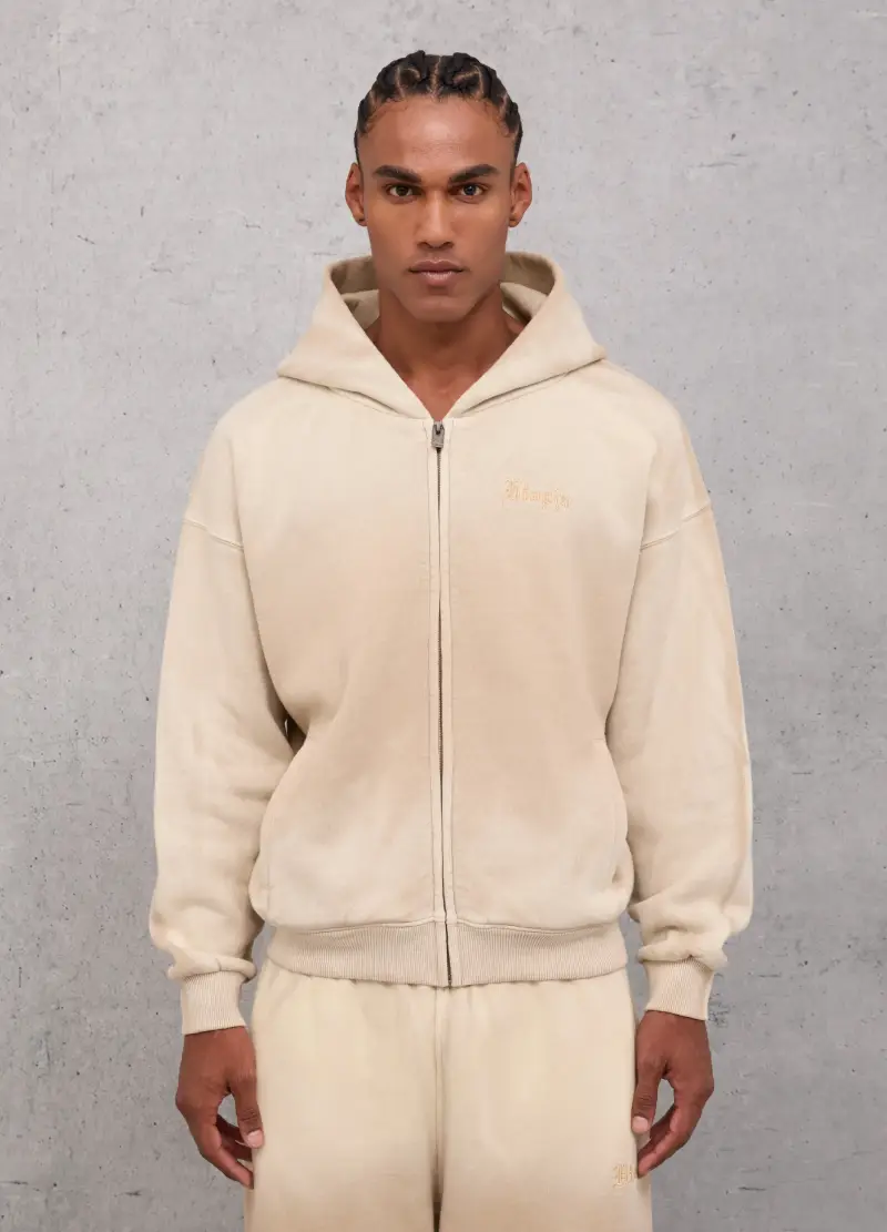 Sunfaded Zip Hoodie Vintage Sand, Uomo, Beige