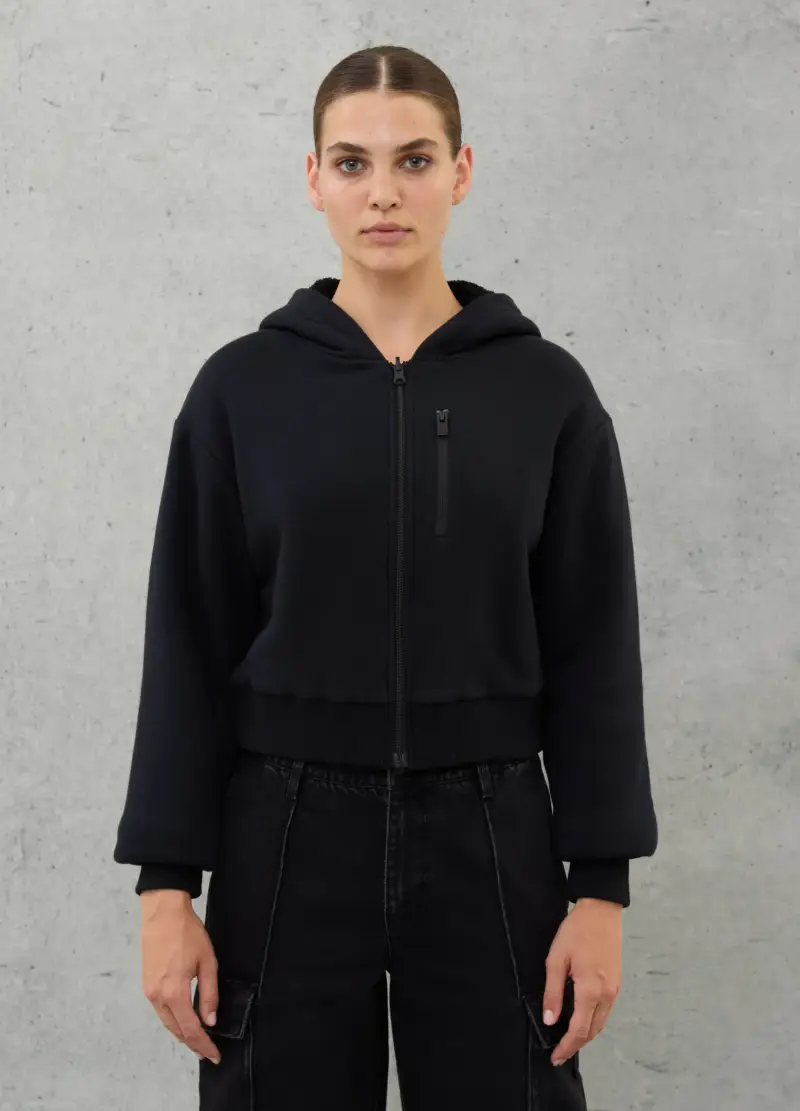 Teddy Zip Hoodie Black, Donna, Nero miniatura 3