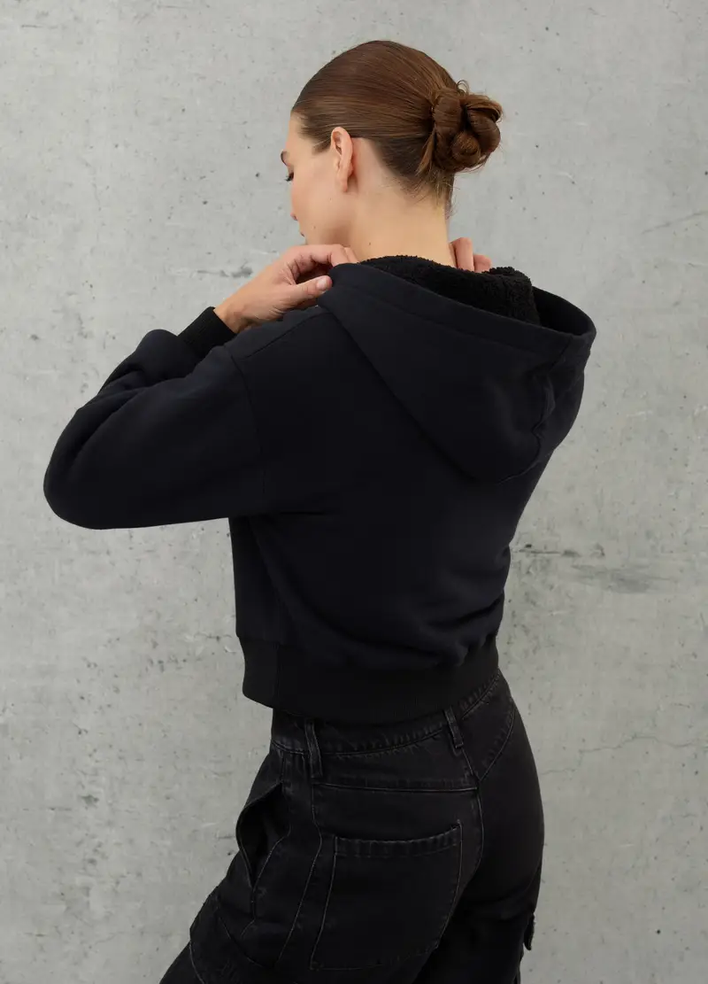Teddy Zip Hoodie Black, Donna, Nero miniatura 2