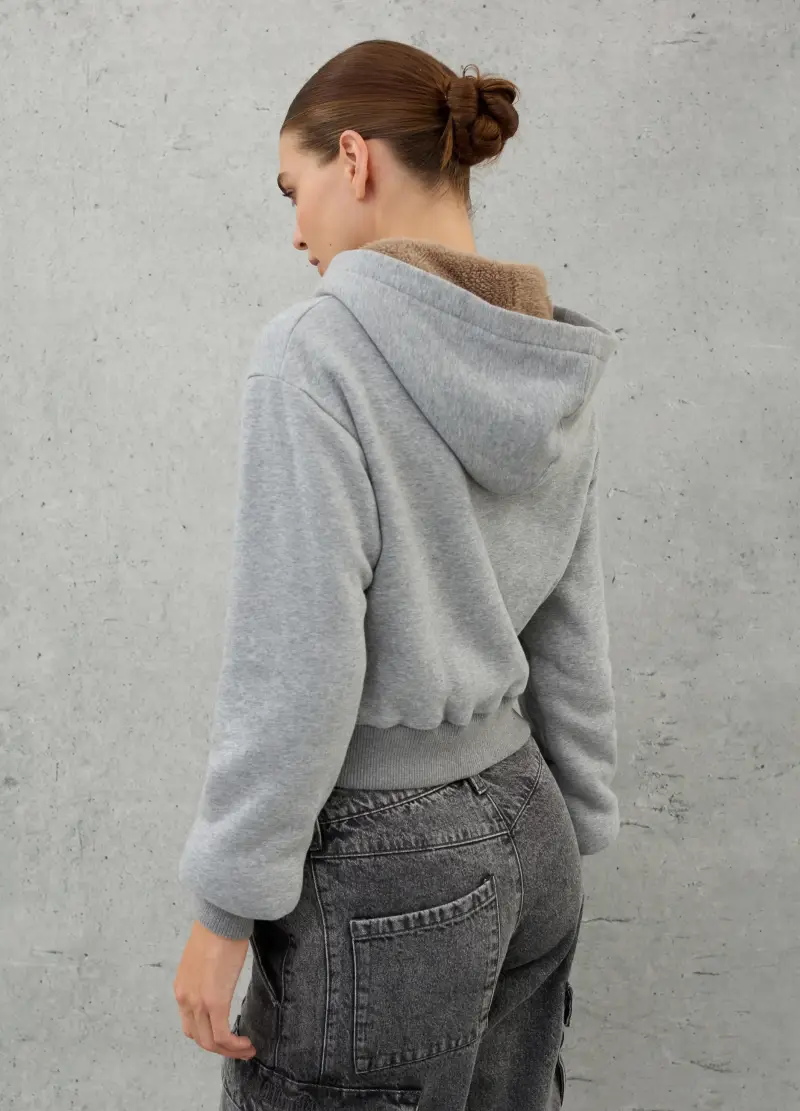Teddy Zip Hoodie Grey Mélange, Donna, Grigio miniatura 2