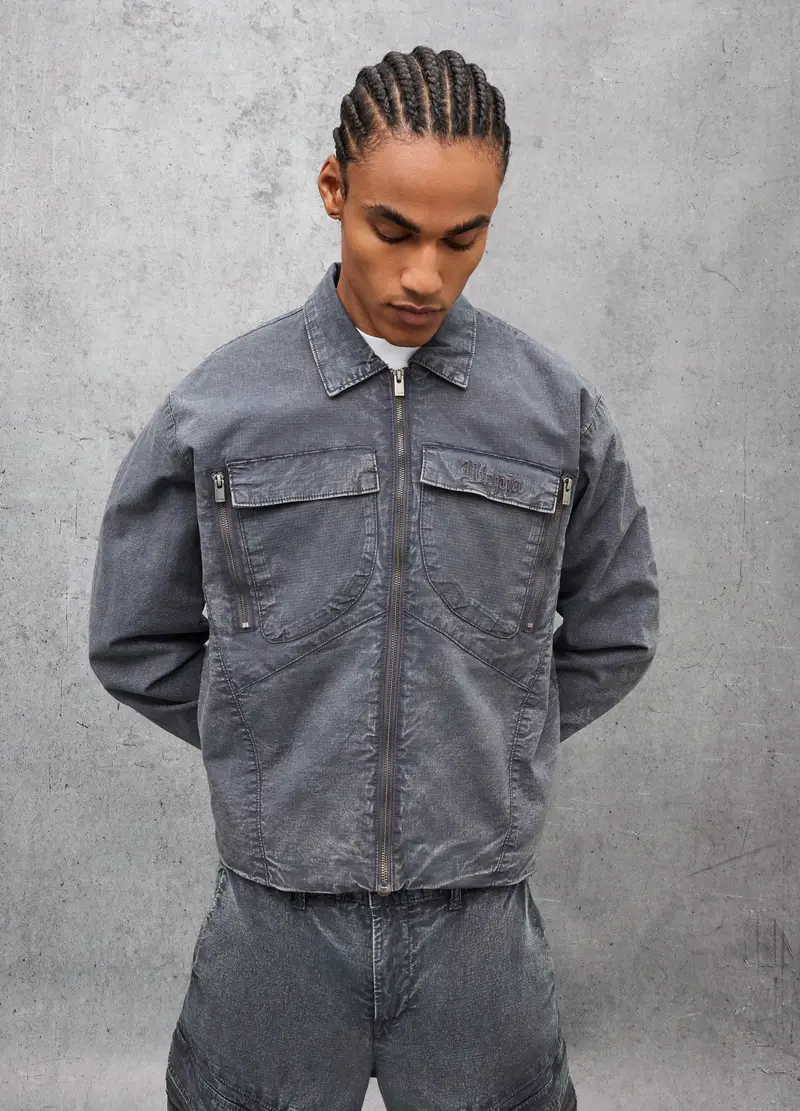 Work Jacket Washed Grey, Uomo, Grigio miniatura 3