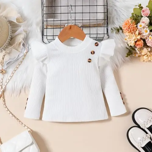 UUAISSO Vestiti per Bambine Maniche Lunghe Top a Coste Motivo Scozzese in Tweed Gonna Basco Bottoni Set Di Abiti Rosa 3 miniatura 3