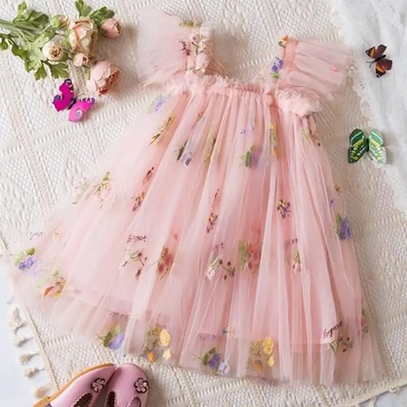 UUAISSO Vestito Tutu Bambina Senza Maniche Vestito Tulle Farfalla Ricamo Festa Compleanno Principessa Vestito Estivo rosa 6-12 mesi miniatura 2