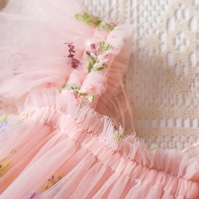UUAISSO Vestito Tutu Bambina Senza Maniche Vestito Tulle Farfalla Ricamo Festa Compleanno Principessa Vestito Estivo rosa 6-12 mesi miniatura 3
