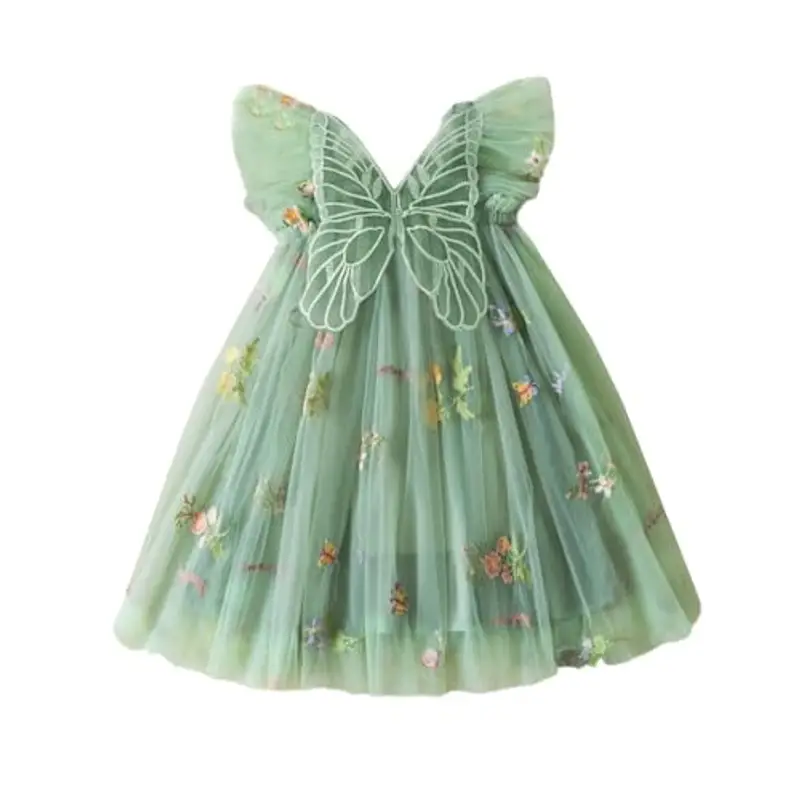 UUAISSO Vestito Tutu Bambina Senza Maniche Vestito Tulle Farfalla Ricamo Festa Compleanno Principessa Vestito Estivo Verde 3-4 anni