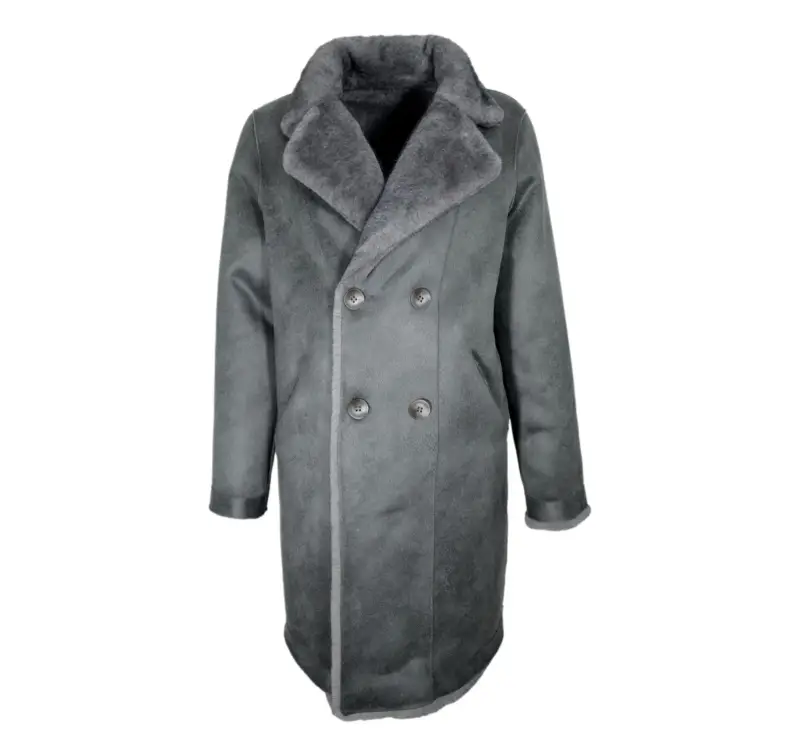 Cappotto lungo grigio in pelliccia reversibile a montone