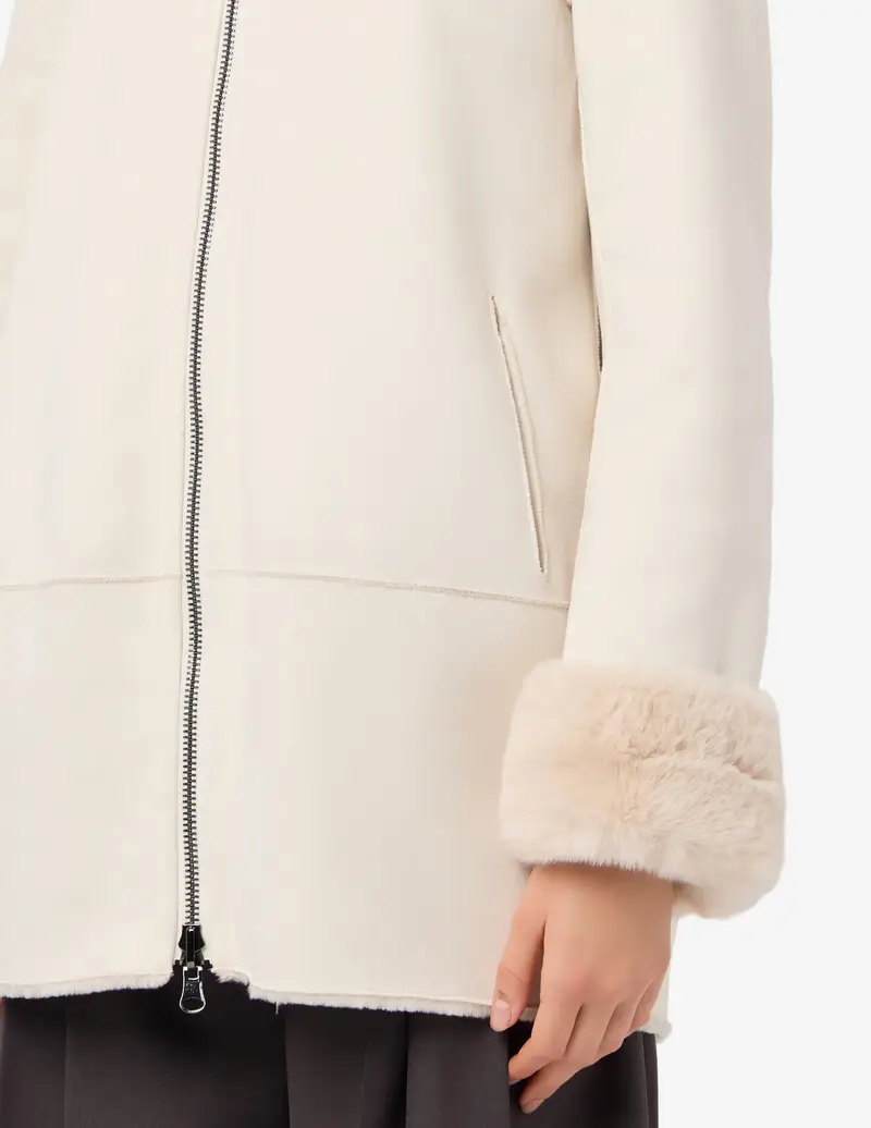 Montone lungo panna con cappuccio reversibile in pelliccia miniatura 2