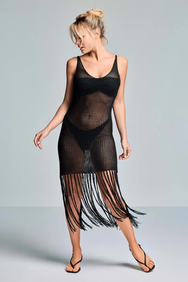 ABITO CON FRANGE ALESSIA | Colore Nero |