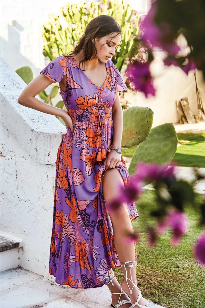 ABITO LUNGO FLOREALE | Colore Arancio |